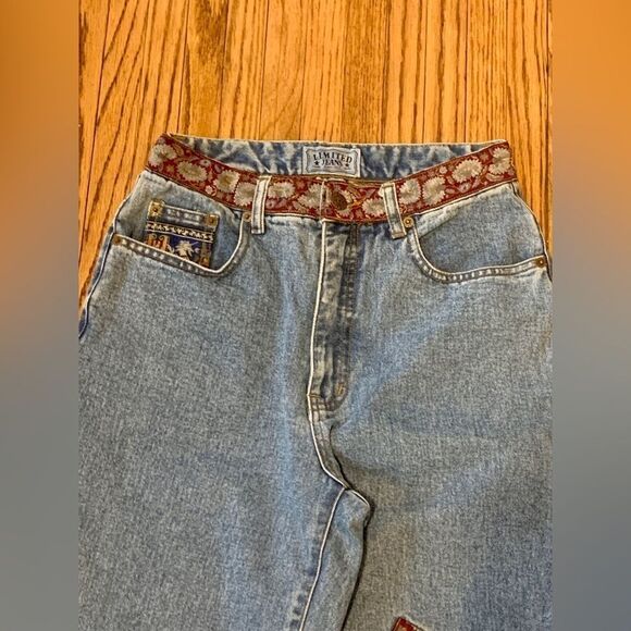 VTG 90s Limited Jeans 10 Patchwork High Rise Straight Leg Medieval Silk floral - Picture 10 of 15